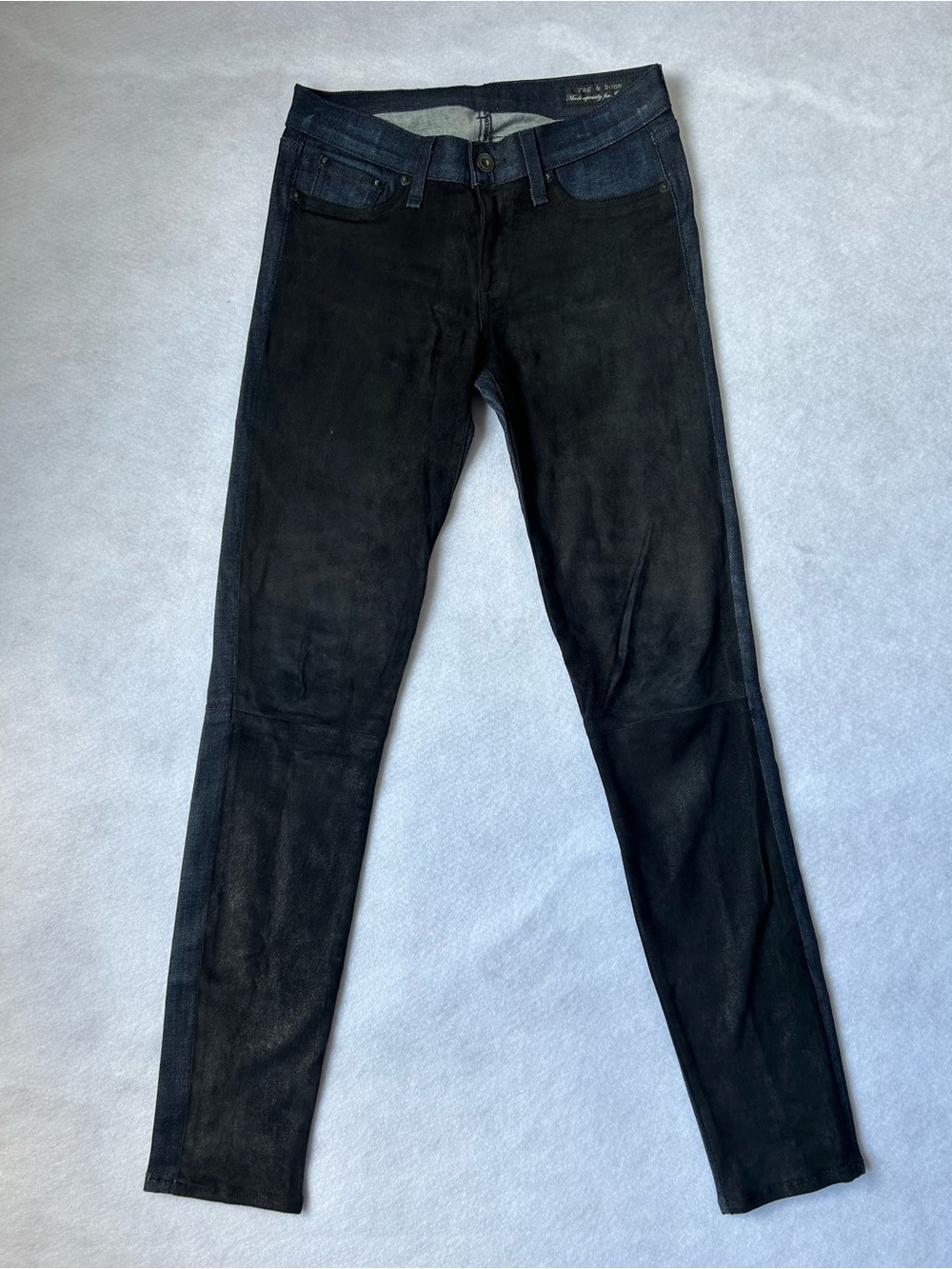 Rag & Bone Intermix Dark Wash Skinny Jeans W/ Black Lamb Leather Front, Size 26